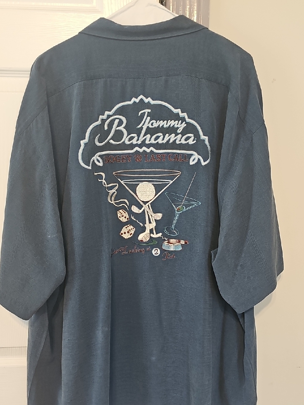 Tommy Bahama Blue Short-Sleeve Button-Down Shirt with Embroidered Back Graphic